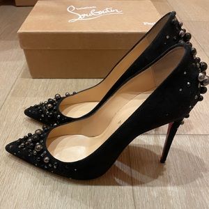 Christian Louboutin Black Suede Embellished Heels 40